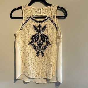 Elegant Lace Sleeveless Top - Cream and Black